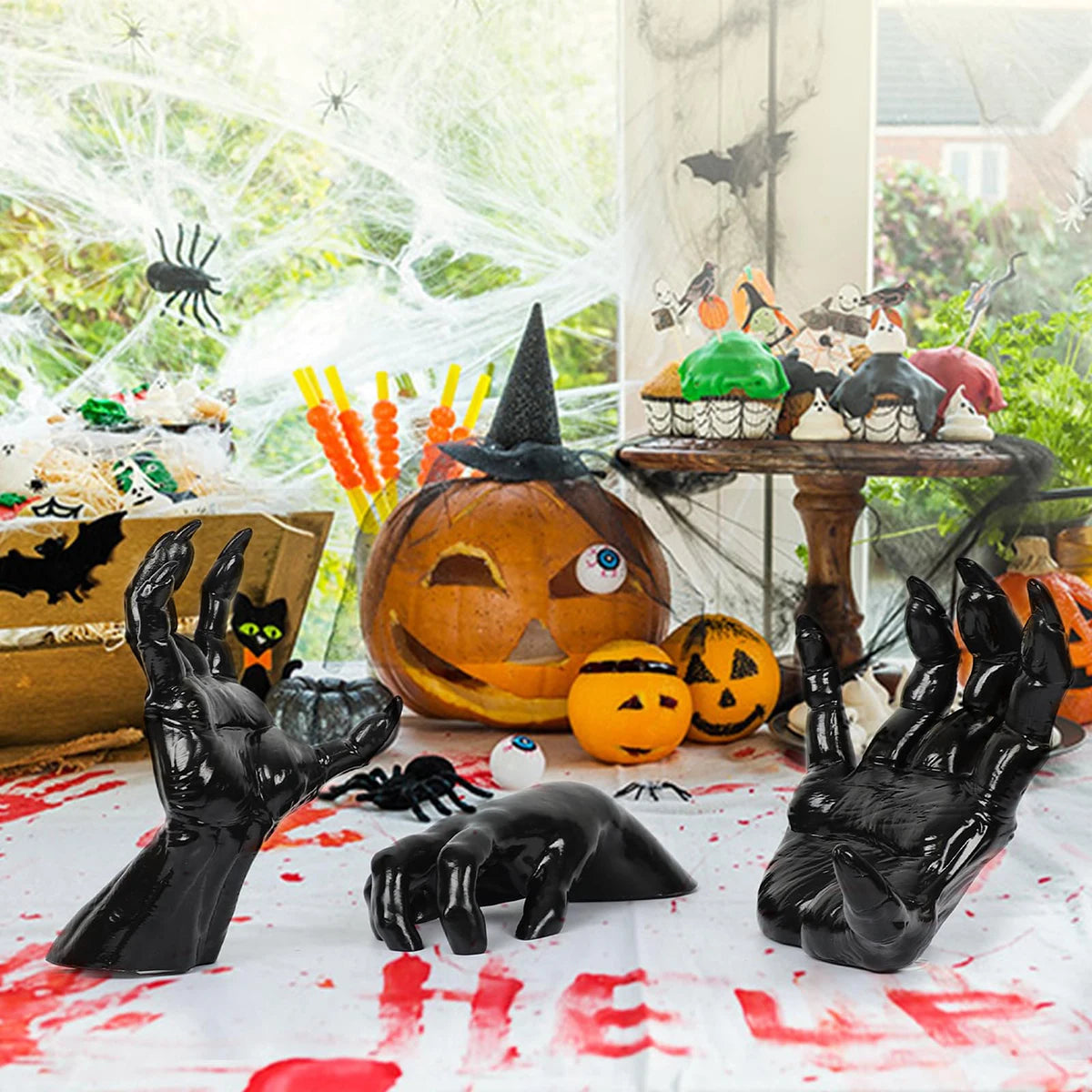 Halloween Decorations Wall Mounted Creepy Reaching Hands Life-Sized Horror Hands for Wall Decorations Gothic Hanging Sculpture