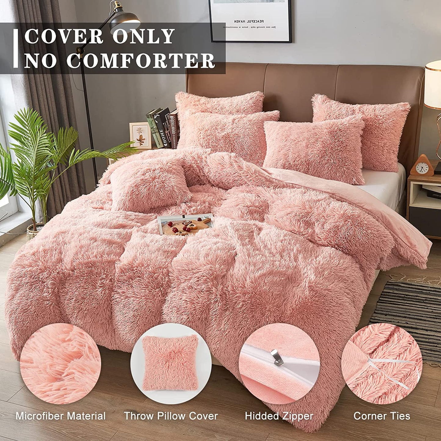 Luxury Fluffy Fuzzy Queen Bedding Comforter Set,4 Pieces Shaggy Duvet Cover Set,Furry Plush Velvet Comforter Cover with Zip Closure,Queen,Green