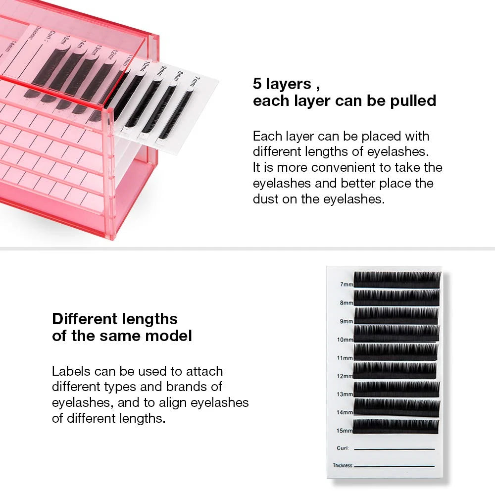 False Eyelashes Storage Box 5 Layers Acrylic Pallet Individual Lash Volume Display Stand Holder for Makeup Lash Extension Tools