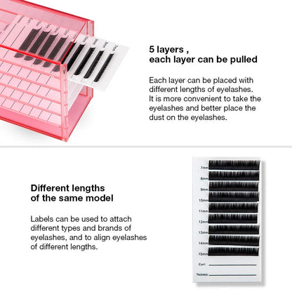 False Eyelashes Storage Box 5 Layers Acrylic Pallet Individual Lash Volume Display Stand Holder for Makeup Lash Extension Tools