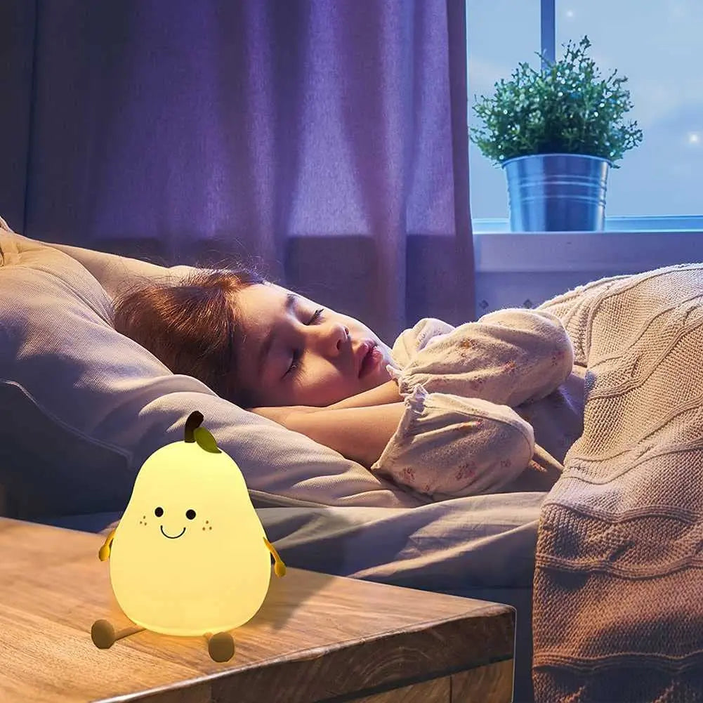 Night Lights for Kids Pear Shaped Cute Silicone Nightlight 7 Colors Dimmable Night Lamp USB Charging for Bedroom Bedside Room