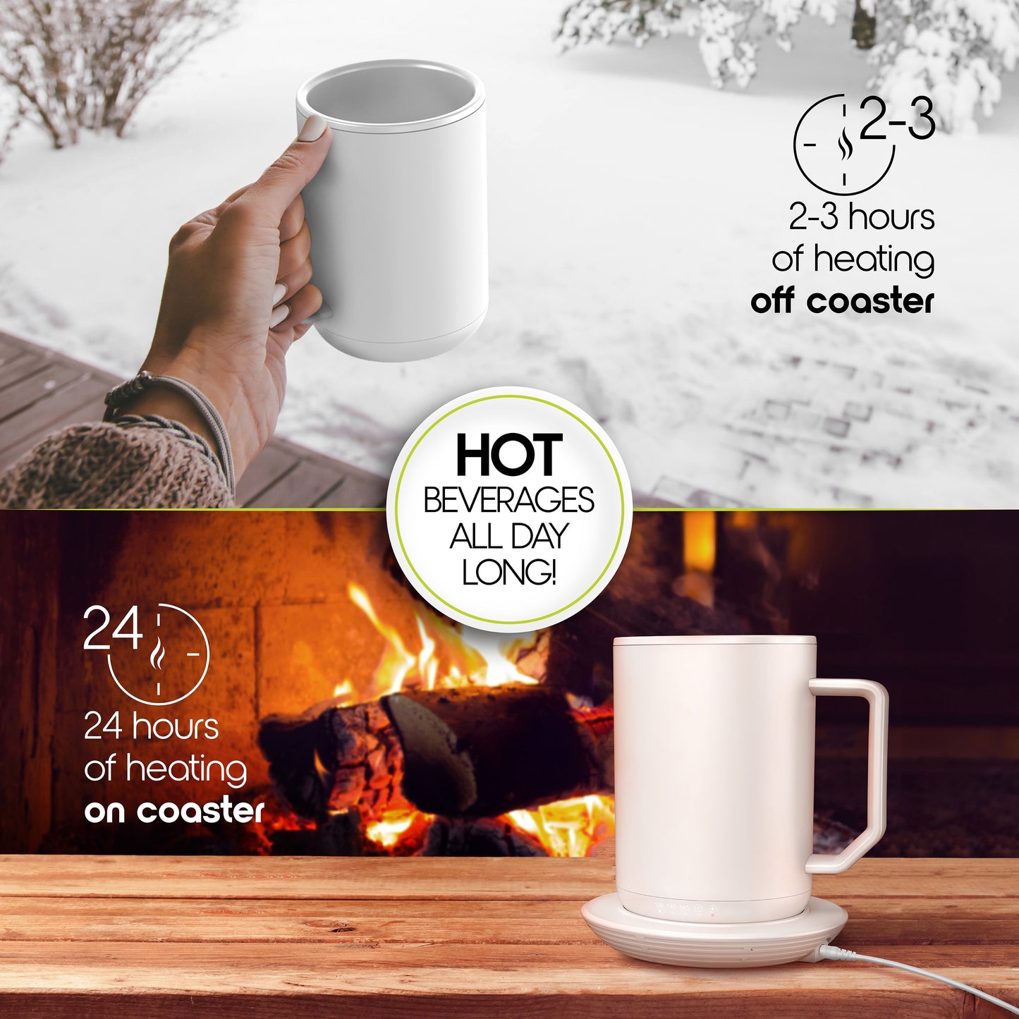 & Charging Coaster, 12Oz. Stainless Steel Self Heating Coffee Mug with Lid, 3.5" X 3.5" X 5"