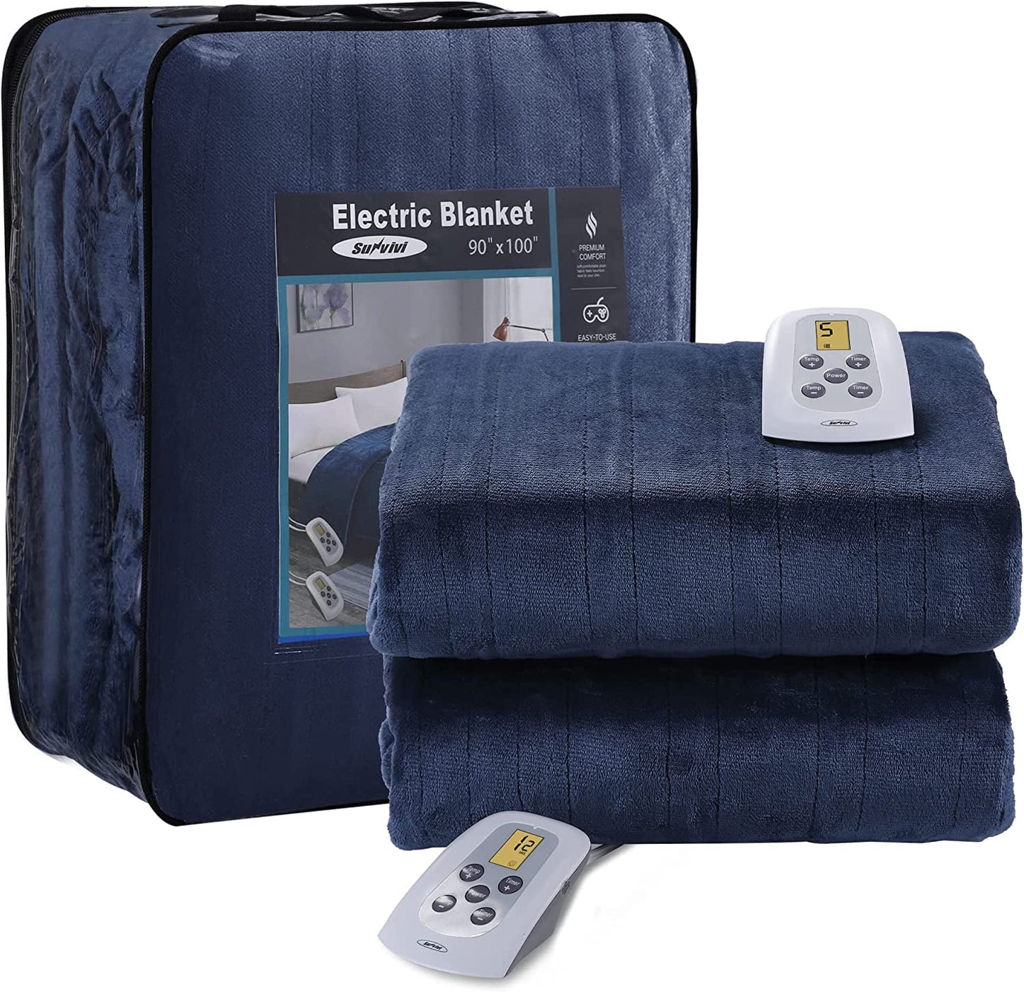 Heated Blanket Queen Size, Heating Electric Throw Blanket Dual Control, Soft Velvet, 10 Heat Settings, 12 Hours Auto Off, Blue