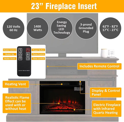 Fireplace TV Stand, Modern Farmhouse Wood Entertainment Center for 65" TV