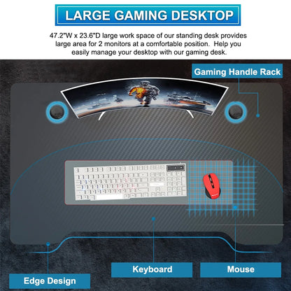 Gaming Desk Computer Desk 47.2 Inches Writing Desk Ofiice Desk Student PC Desk Extra Large Modern Ergonomic Racing Style Table Workstation Carbon Fiber Cup Holder Headphone Hook